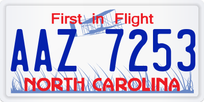 NC license plate AAZ7253