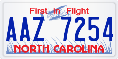 NC license plate AAZ7254