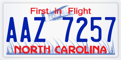 NC license plate AAZ7257
