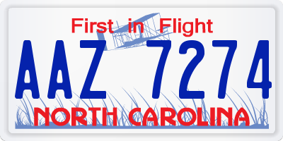 NC license plate AAZ7274