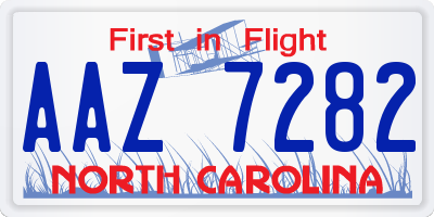 NC license plate AAZ7282
