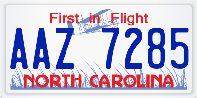 NC license plate AAZ7285