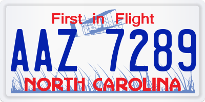 NC license plate AAZ7289