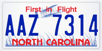 NC license plate AAZ7314