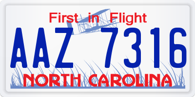 NC license plate AAZ7316