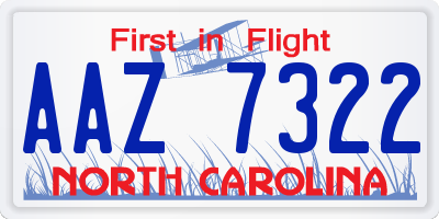 NC license plate AAZ7322