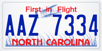 NC license plate AAZ7334
