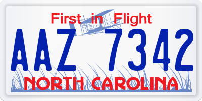 NC license plate AAZ7342