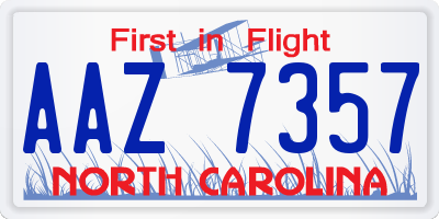NC license plate AAZ7357