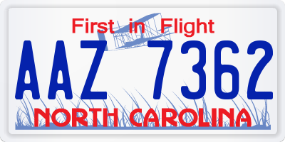 NC license plate AAZ7362