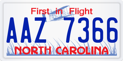 NC license plate AAZ7366