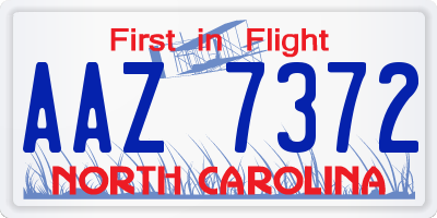 NC license plate AAZ7372