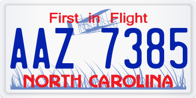 NC license plate AAZ7385