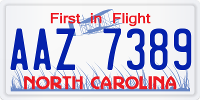 NC license plate AAZ7389