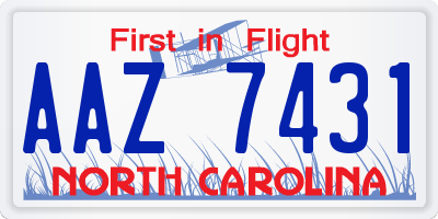 NC license plate AAZ7431