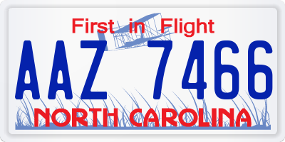NC license plate AAZ7466