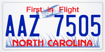 NC license plate AAZ7505