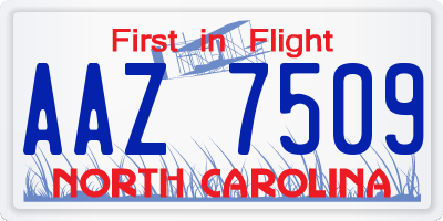 NC license plate AAZ7509
