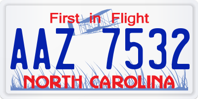 NC license plate AAZ7532