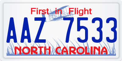 NC license plate AAZ7533