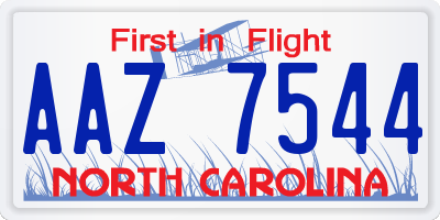 NC license plate AAZ7544