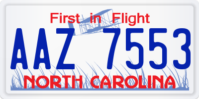 NC license plate AAZ7553