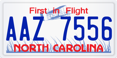 NC license plate AAZ7556