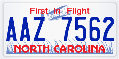 NC license plate AAZ7562