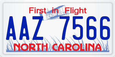 NC license plate AAZ7566