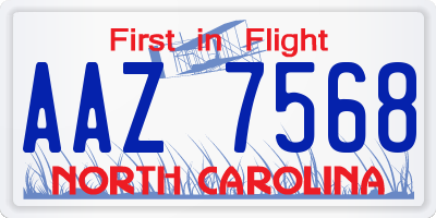 NC license plate AAZ7568