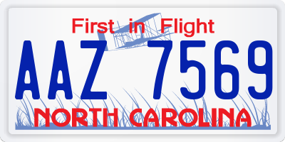 NC license plate AAZ7569
