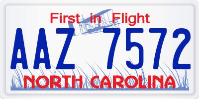 NC license plate AAZ7572
