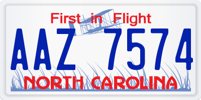 NC license plate AAZ7574