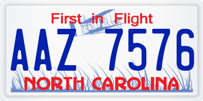 NC license plate AAZ7576