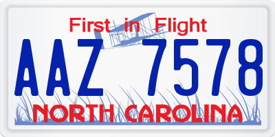 NC license plate AAZ7578