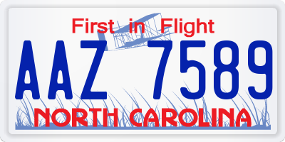 NC license plate AAZ7589