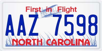 NC license plate AAZ7598