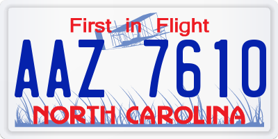 NC license plate AAZ7610