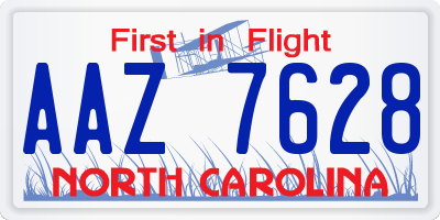 NC license plate AAZ7628
