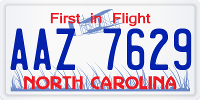NC license plate AAZ7629