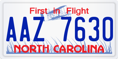 NC license plate AAZ7630