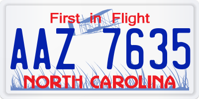 NC license plate AAZ7635