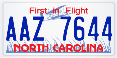 NC license plate AAZ7644