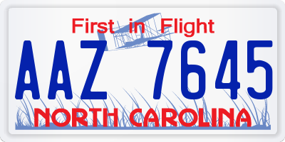 NC license plate AAZ7645