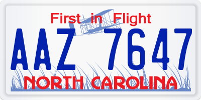 NC license plate AAZ7647
