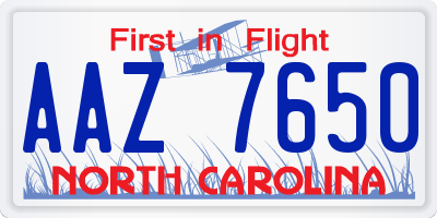 NC license plate AAZ7650
