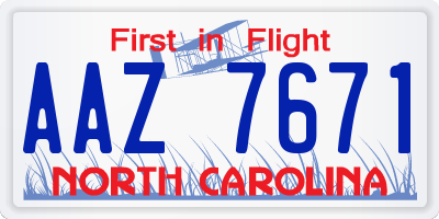 NC license plate AAZ7671