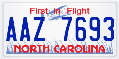 NC license plate AAZ7693