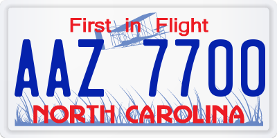 NC license plate AAZ7700