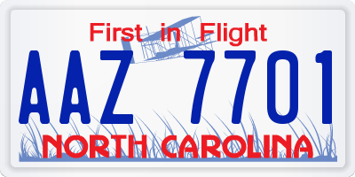 NC license plate AAZ7701